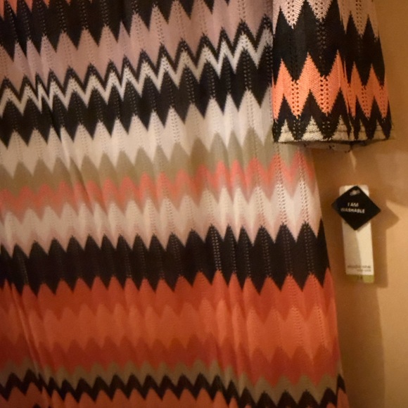 Studio One Zigzag Long Sleeve Dress - Orange, Black, White - Picture 3 of 5